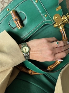 Zegarek Gucci 9700L Gold Silver Green 27 mm - sprzedany